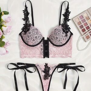 Pink and Black Lace Lingerie Set